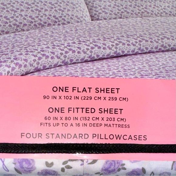 **SOLD** Juicy Couture Home 6 Piece Purple Floral Print Queen Size Sheet Set - Picture 10 of 12